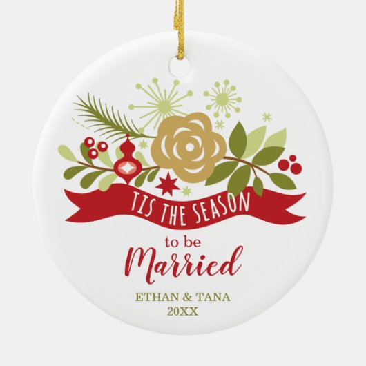 今シーズンはフェスティバル結婚しただパーソナライズされた セラミックオーナメント (裏面)