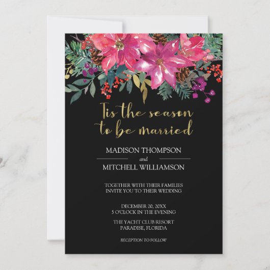 今シーズンは冬のピンク結婚したのクリスマス 招待状 (正面)