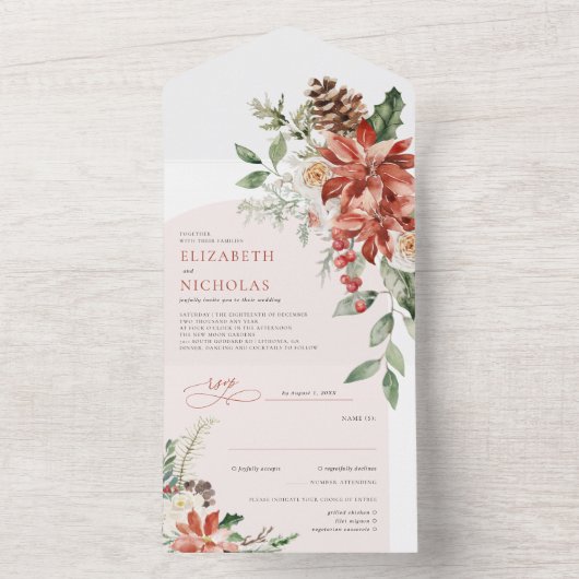 今シーズン |クリスマス結婚のフローラ オールインワン招待状 (内側)