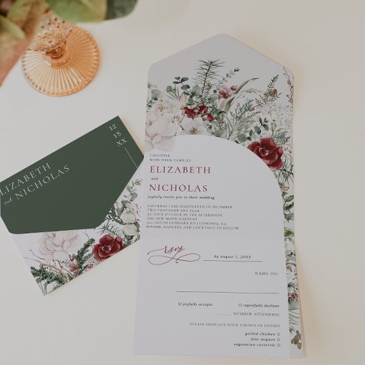 今シーズン |クリスマス結婚のフローラ オールインワン招待状