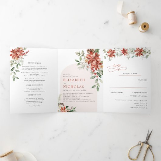 今シーズン |クリスマス結婚のフローラ 三つ折り招待状 (内部)