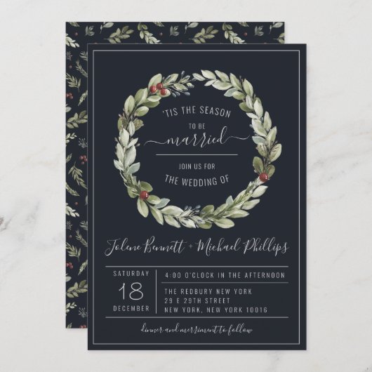 今シーズン |クリスマス結婚式招待状 招待状 (正面/裏面)