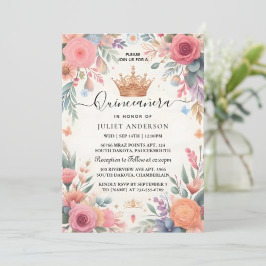 今ティアラファミリーラテンアメリカ系女性ガーリースペインのキンセアニェラ 招待状 (スタンド正面)