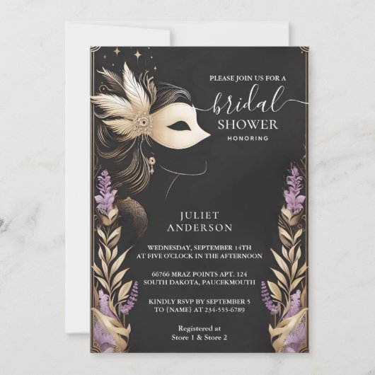 今ドレスコードプロムマスカレードボールブライダルシャワー 招待状 (正面)