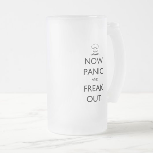 「今パニックとフリークアウト」キノコ雲シュタイン フロストグラスビールジョッキ (正面右)
