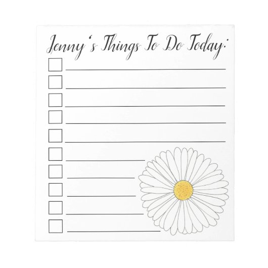 今パーソナライズされた日すべきことリストデイジー花 ノートパッド (正面)