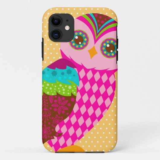 今ピンクのフクロウ-水玉模様いかに Case-Mate iPhoneケース (裏面)