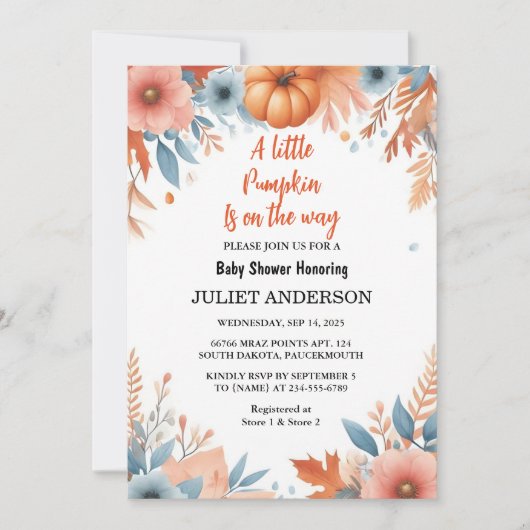 今ファームピンクブルーボーホガールボーイ秋ベビーシャワー 招待状 (正面)