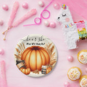 今ファームピンクブルー秋ガールパンプキンジェンダーリビール ペーパープレート (パーティー)