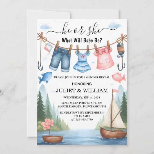 今フックベイトおもしろい木材の魚の魚釣り性別の表示 招待状 (正面)