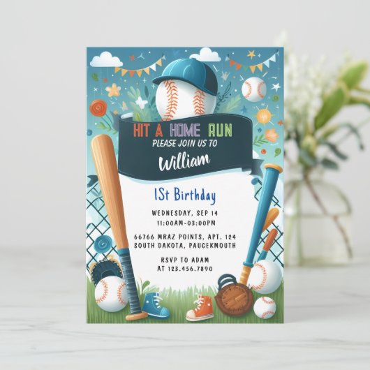 今メンズボールウッドゲームチーム野球1回目の誕生日 招待状 (スタンド正面)