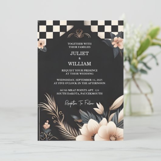 今レトロボホスタジオクリエイティブ図解入りの、写真付きの結婚ズ 招待状 (スタンド正面)