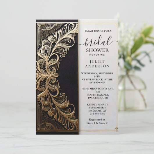 今レースフローラゴールドフォイルエンボスブライダルシャワー 招待状 (スタンド正面)