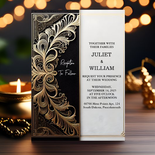 今ヴィンテージレースフローラゴールドフォイルエンボス結婚 招待状