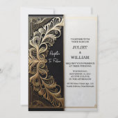 今ヴィンテージレースフローラゴールドフォイルエンボス結婚 招待状 (正面)