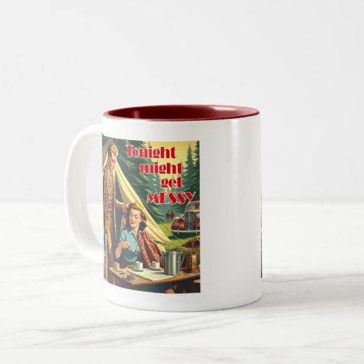 今夜はキャンプが散らかるかもしれない ツートーンマグカップ (正面左)