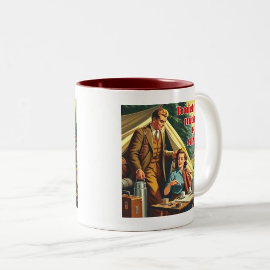 今夜はキャンプが散らかるかもしれない ツートーンマグカップ (正面右)