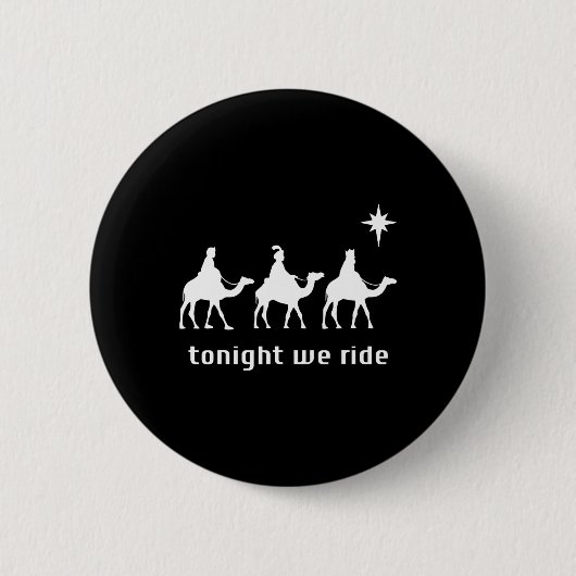 今夜はクリスマスに乗る男性とラクダに乗るチャリ 缶バッジ (正面)