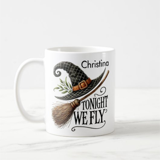 今夜は帽子と箒の魔女と一緒に飛ぶ コーヒーマグカップ (左)