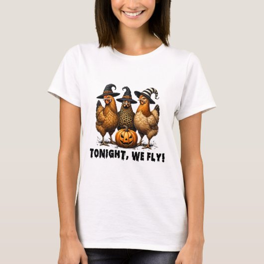 今夜は我々はハロウィンチキン秋農園動物を飛ぶ Tシャツ (正面)