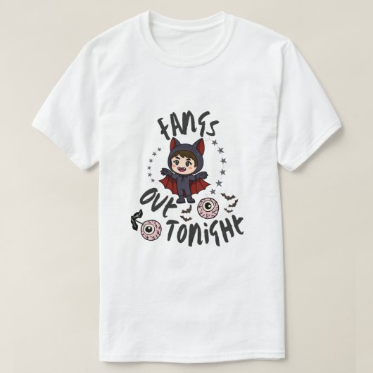 今夜は牙をむき出しに – ヴァンパイア・ハロウィン Tシャツ (デザイン正面)