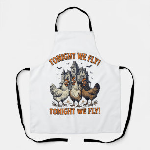今夜は面白いニワトリと飛ぶ ハロウィンTシャツ デザイン エプロン
