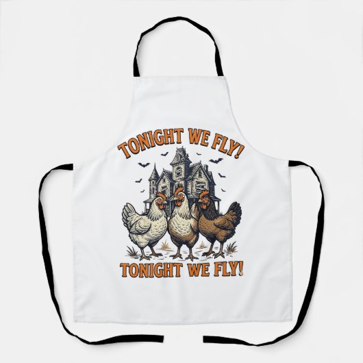 今夜は面白いニワトリと飛ぶ ハロウィンTシャツ デザイン エプロン (正面)
