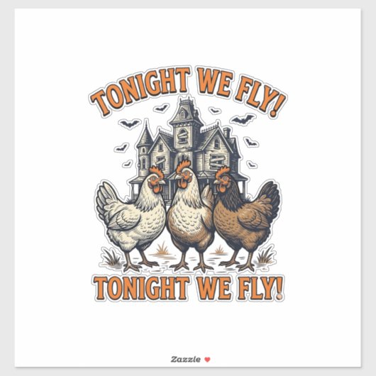 今夜は面白いニワトリと飛ぶ ハロウィンTシャツ デザイン シール (シート)