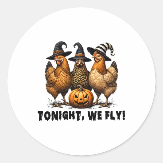 今夜は飛ぶハロウィーン チキン 秋の農場の動物たち ラウンドシール (正面)