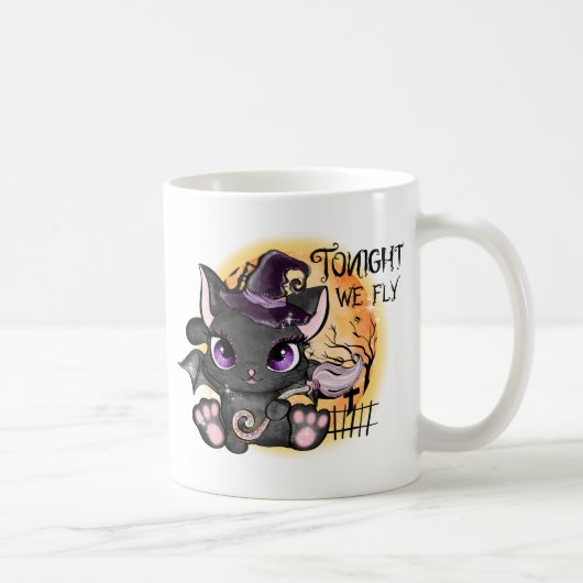 今夜我々は飛ぶ – 黒い魔女猫 コーヒーマグカップ (右)