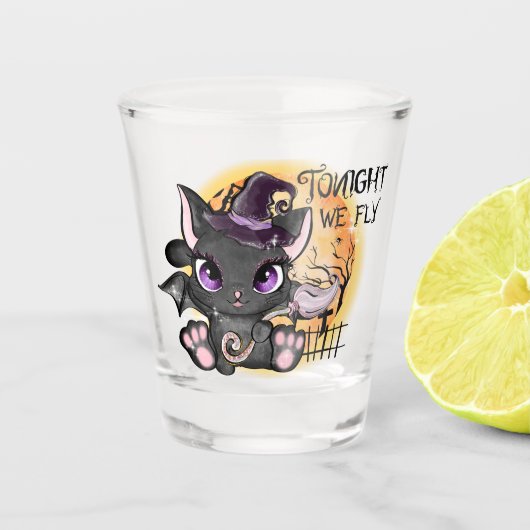 今夜我々は飛ぶ – 黒い魔女猫 ショットグラス (正面)