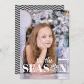 今季|ブラック&ホワイトホリデーフォトカード 招待状 (正面/裏面)