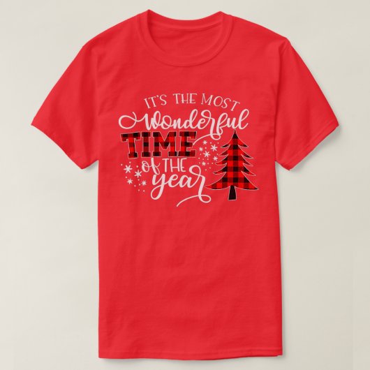 今年で最も素晴らしい時期であるレッドプレイド Tシャツ (デザイン正面)