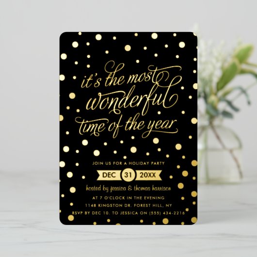 今年のクリスマスで最も素晴らしい時実在間 箔招待状 (立ち正面)