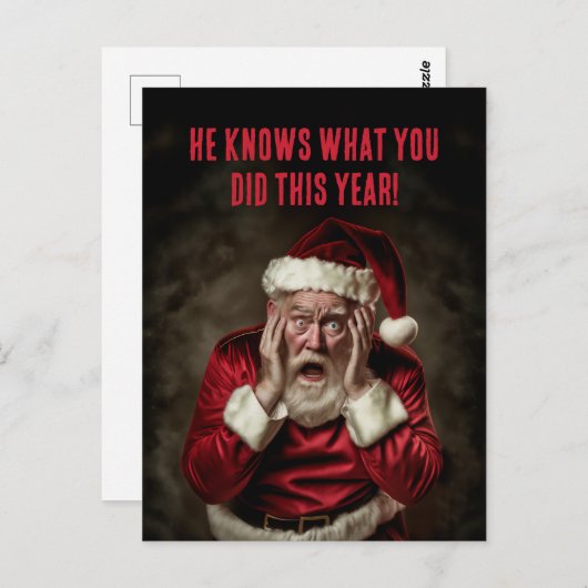 今年のクリスマスはサンタが何をしたかおもしろい知っている ポストカード (正面/裏面)