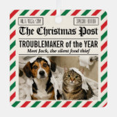今年のトラブルメーカー犬 クリスマス新聞 メタルオーナメント (正面)
