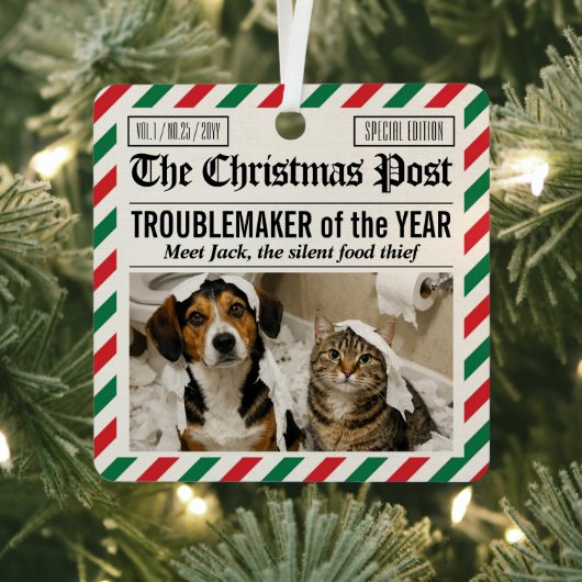今年のトラブルメーカー犬 クリスマス新聞 メタルオーナメント (インサイチュ)