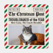 今年のトラブルメーカー猫 クリスマス新聞 メタルオーナメント (正面)