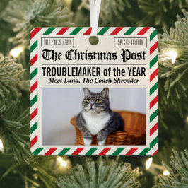 今年のトラブルメーカー猫 クリスマス新聞 メタルオーナメント