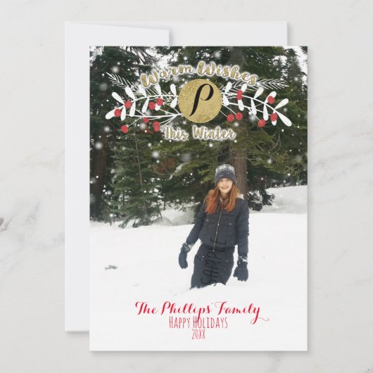 今年の冬のクリスマスホリデー写真の暖かい願い シーズンカード (正面)