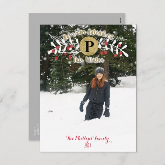 今年の冬のクリスマスホリデー写真の暖かい願い シーズンポストカード (正面/裏面)