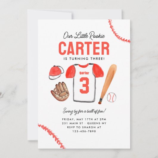 今年の新人賞 野球Tシャツ スポーツ 誕生日 招待状 (正面)