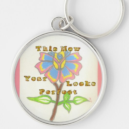 今年の新年は完璧なフローラ文字アートプリント キーホルダー (正面)