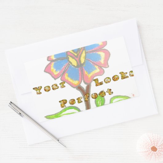 今年の新年は完璧なフローラ文字アートプリント 長方形シール (封筒)