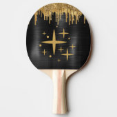 今年の新年をロックしようブラック&金ゴールドグリッター 卓球ラケット (裏面)