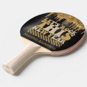 今年の新年をロックしようブラック&金ゴールドグリッター 卓球ラケット (正面アングル)