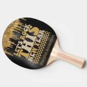 今年の新年をロックしようブラック&金ゴールドグリッター 卓球ラケット (横)