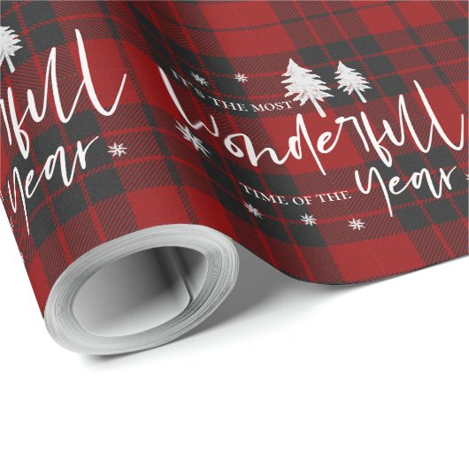 今年の最も素晴らしい時期を示す赤い黒い格子模様 ラッピングペーパー (ロールコーナー)