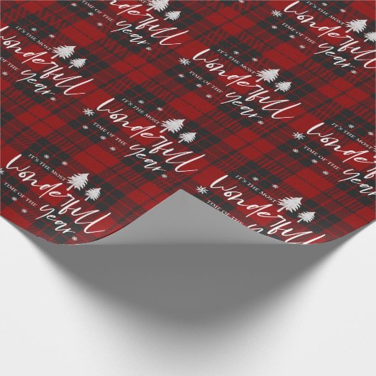 今年の最も素晴らしい時期を示す赤い黒い格子模様 ラッピングペーパー (角)