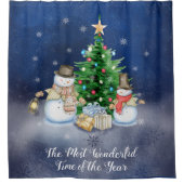 今年の最も素晴らしい時間の雪だるま シャワーカーテン (正面)